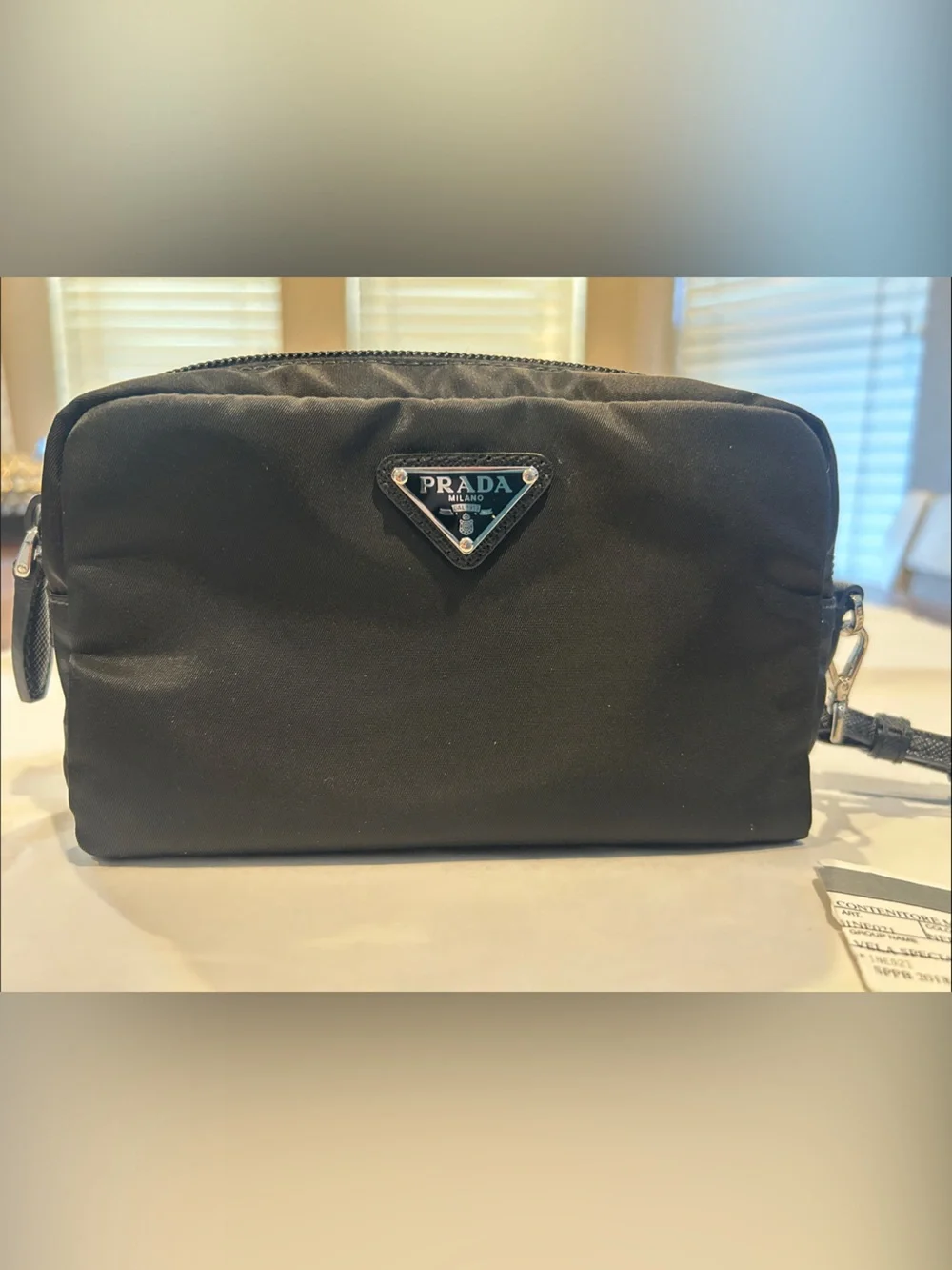 NEW Prada Black Nylon Zip Wristlet with Silver Triangle Logo